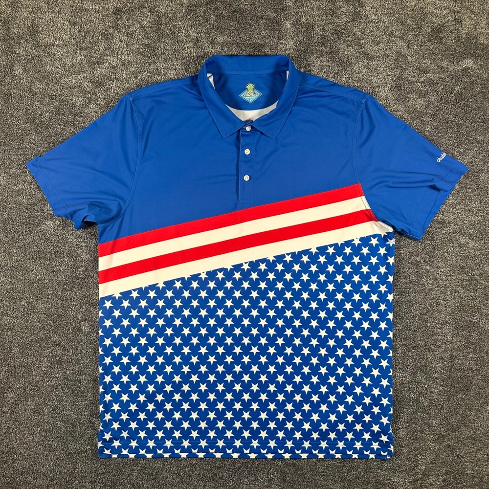 Chubbies Polo Shirt Mens 2XL The Merica Blue Stars Stripes Patriotic Golf Tee